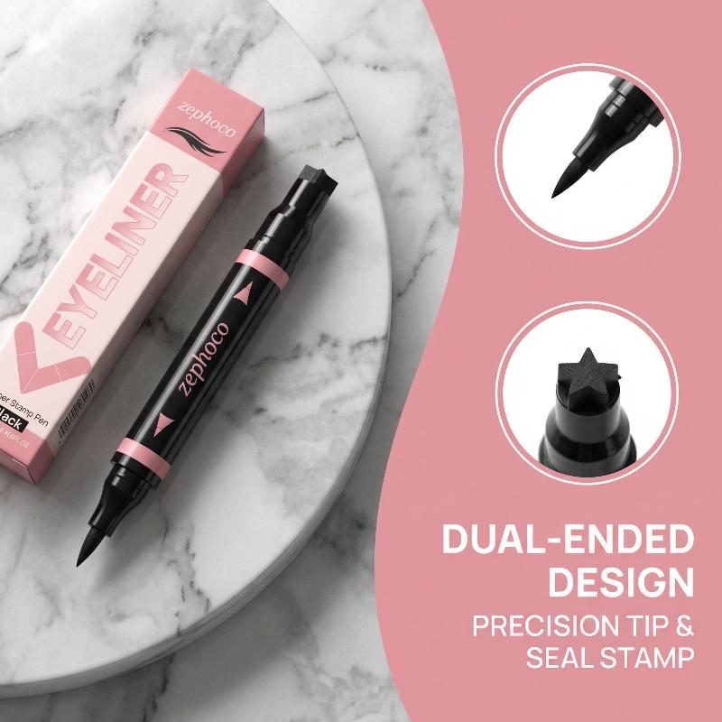 Waterproof Liquid Eyeliner Pen - อายไลเนอร์แบบแสตมป์สีน้ำตาลดำ ติดทนนาน กันน้ำ วาดเส้นคมชัด พร้อมหัวแสตมป์สำหรับต่อขนตา