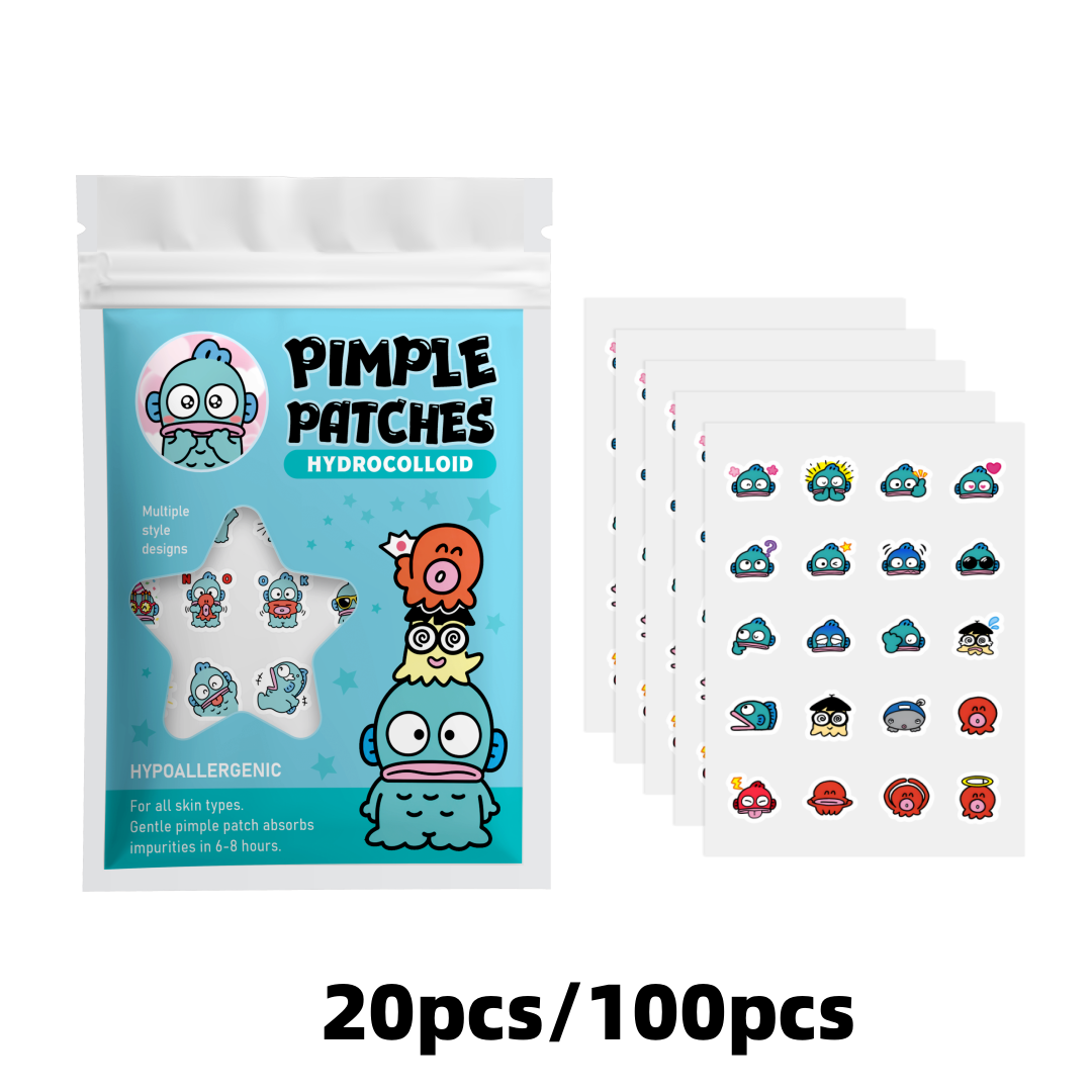 Hydrocolloid Pimple Patch - แผ่นแปะสิวไฮโดรคอลลอยด์รูปปลาการ์ตูนน่ารัก 100/20 ชิ้น, แผ่นปิดรอยสิวกันน้ำ, สติ๊กเกอร์แปะหน้าแบบอ่อนโยน, ดีไซน์สนุกสนาน