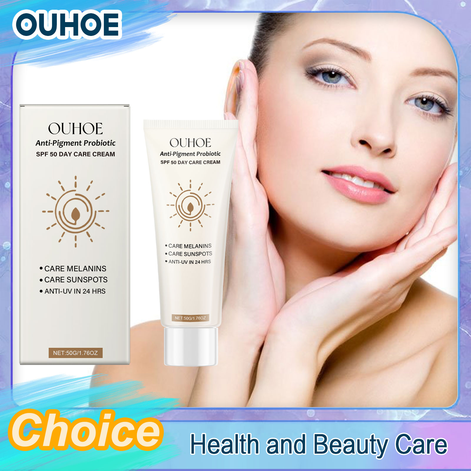 Spf 50 Waterproof Sunscreen - ครีมกันแดด SPF50 ป้องกันรังสีอัลตราไวโอเลต ลดการเกิดเม็ดสี ปรับสีผิวให้สม่ำเสมอ กันน้ำ
