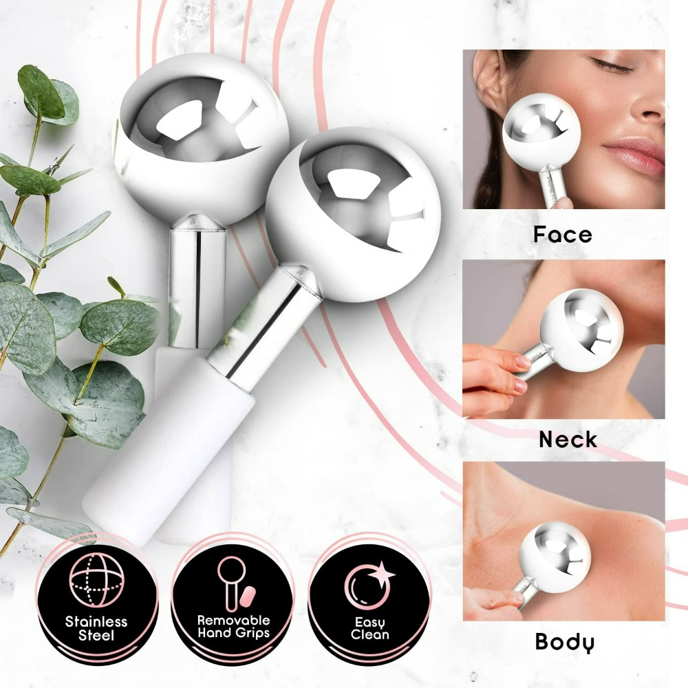 Face Ice Roller Puffiness - เครื่องนวดหน้าด้วยความเย็น ลูกกลิ้งน้ำแข็งเหล็กกล้าไร้สนิม สำหรับลดอาการบวม รอยคล้ำใต้ตา อุปกรณ์ดูแลผิว