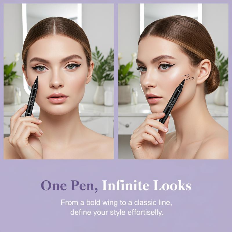 Waterproof Liquid Eyeliner Pen - อายไลเนอร์สีดำ 2 ชิ้น แบบสองหัว แห้งเร็ว ปากกาอายไลเนอร์แบบซีล