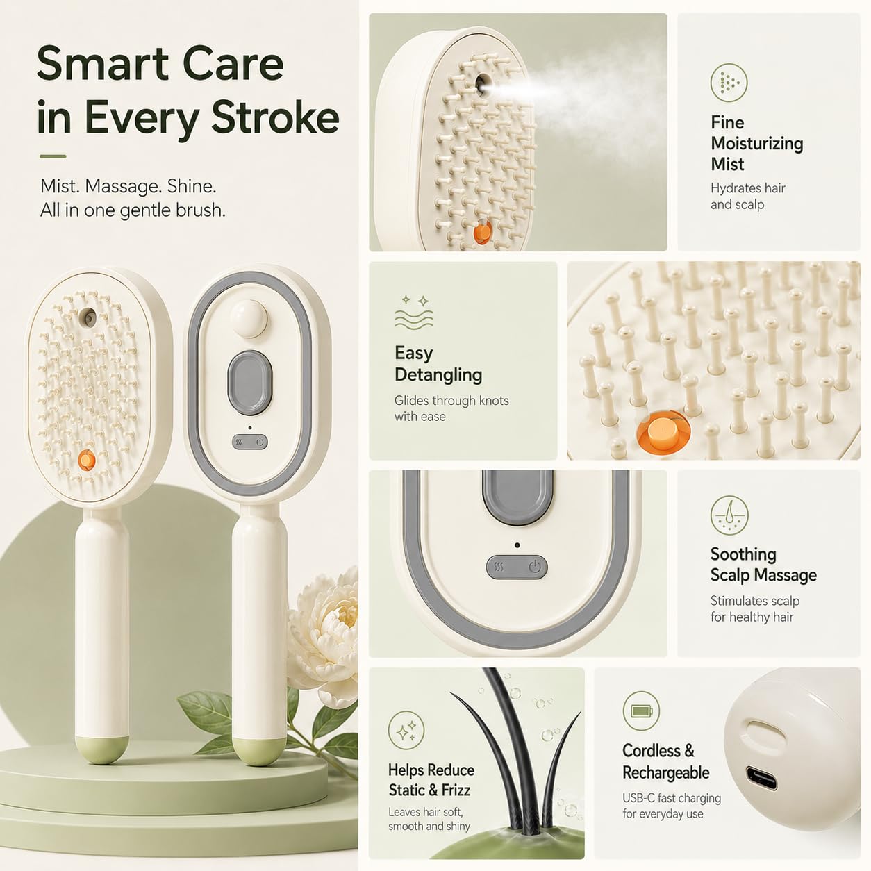 หวีสเปรย์นวดผมไฟฟ้า 2in1 พร้อม - Massage บทวิจารณ์และราคา