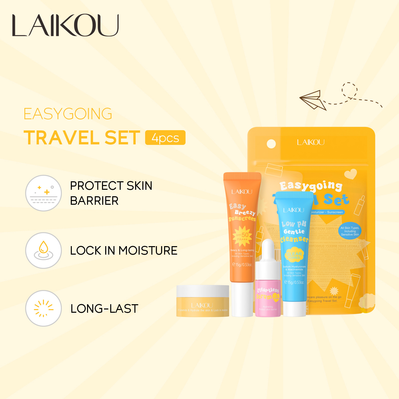 4PCS Laikou Ceramide ชุดเดินทา - Hyaluronic Acid Facial Serum บทวิจารณ์และราคา