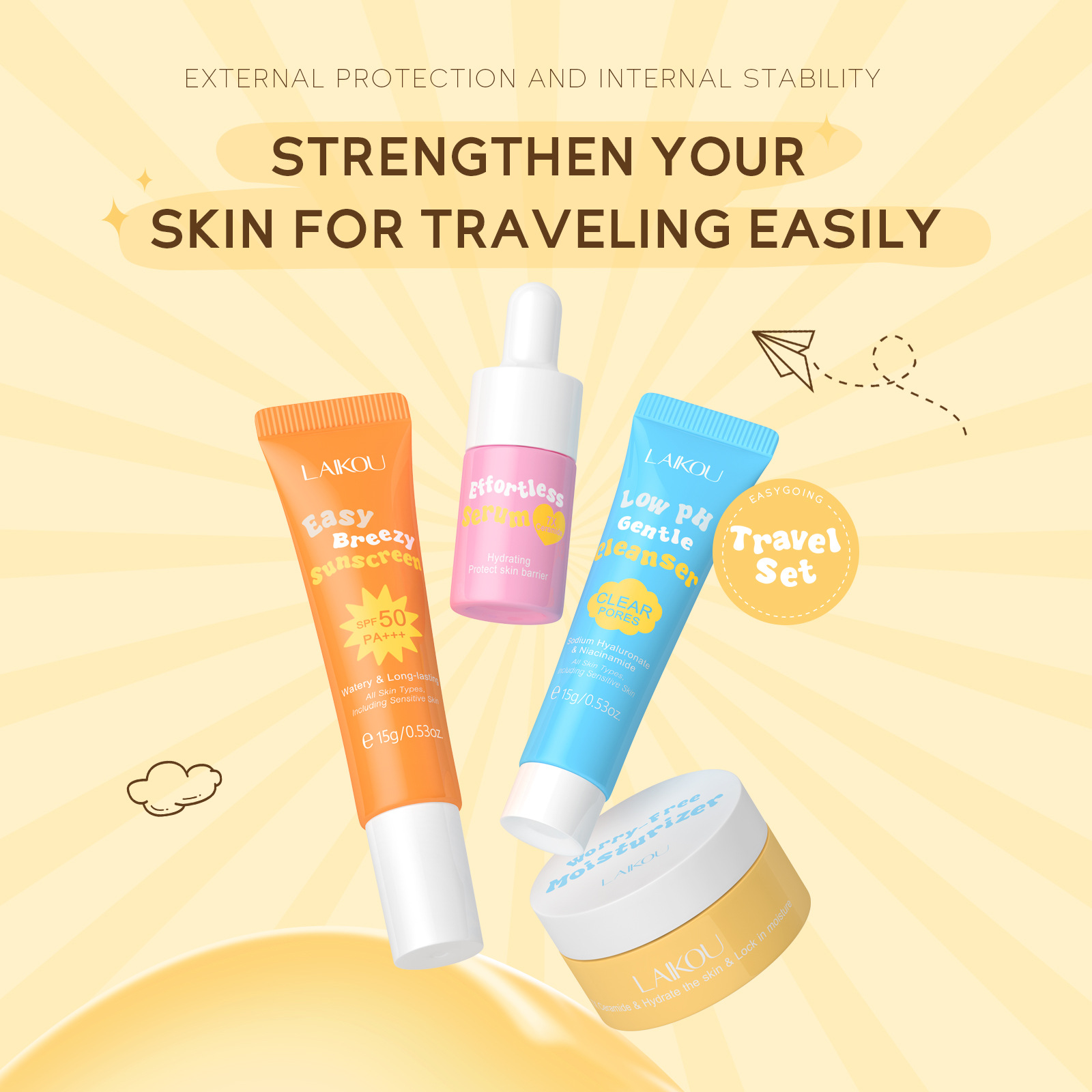4PCS Laikou Ceramide ชุดเดินทา - Hyaluronic Acid Facial Serum บทวิจารณ์และราคา